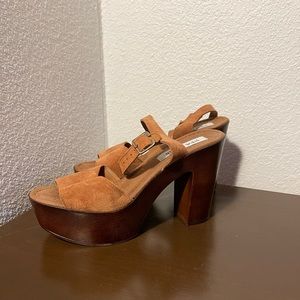 Steve Madden Lulla Chestnut Suede Leather Platform Sandals